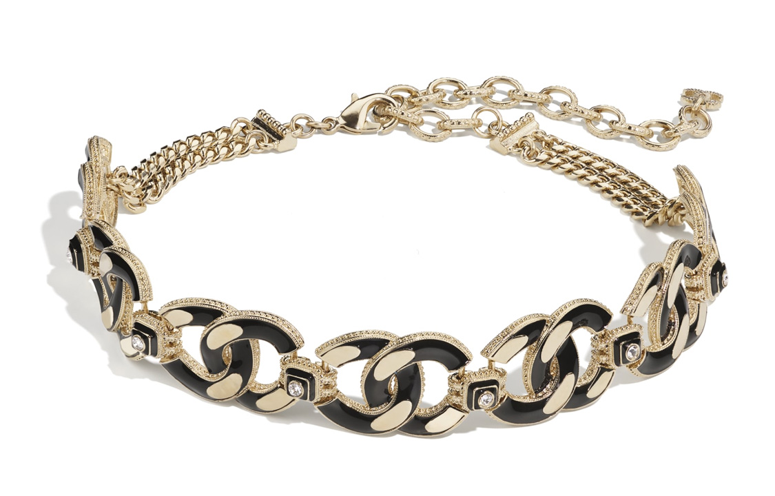 Женское колье Chanel Choker (золотое с кристаллами)