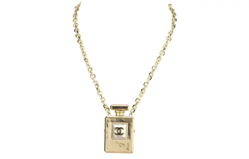 CHANEL Perfume, pendant, golden necklace