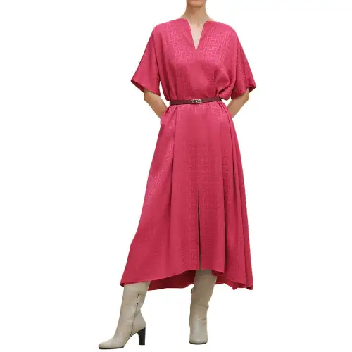 HERMES FW25 Short Sleeved Dress Women's Rose Red