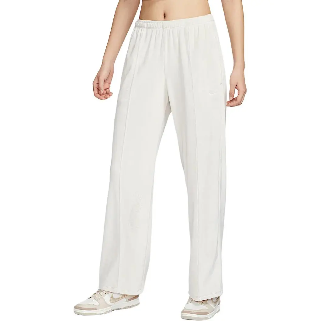 Nike Sportswear Chill Knit Fashion Mid Rise Straight Fit Fleece Lined Casual Pants Women's Light Earth Brown/Sail White