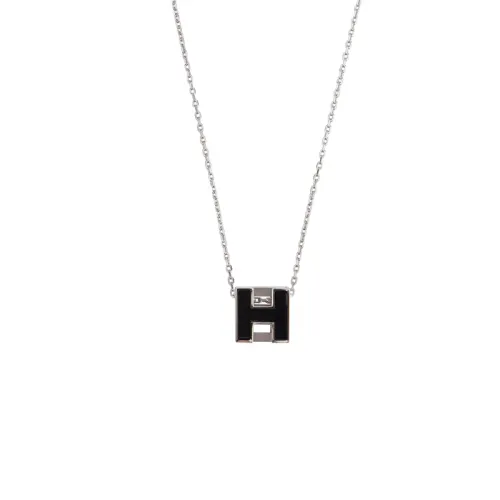 HERMES Cage D'H Palladium Plated Necklaces Women's Black