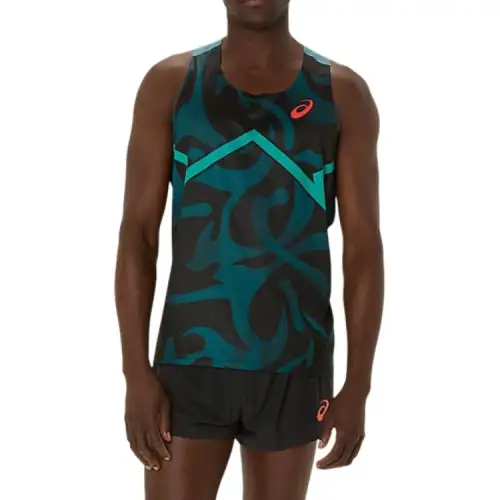 ASICS Tank Tops Men's Blue Crew Neck Moderate Racerback
