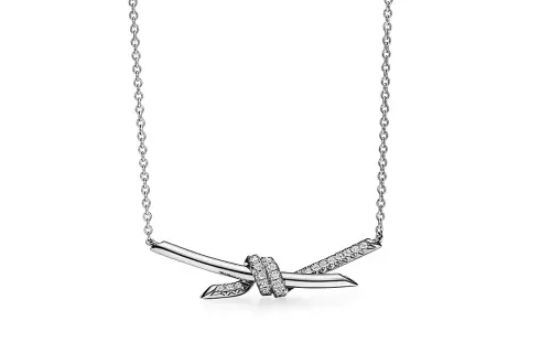 TIFFANY & CO. Knot Diamond 18K White Gold Necklaces Women's Silver