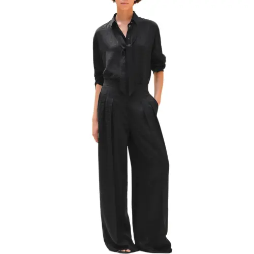 HERMES Shirts Women's Black Lapel Moderate Other