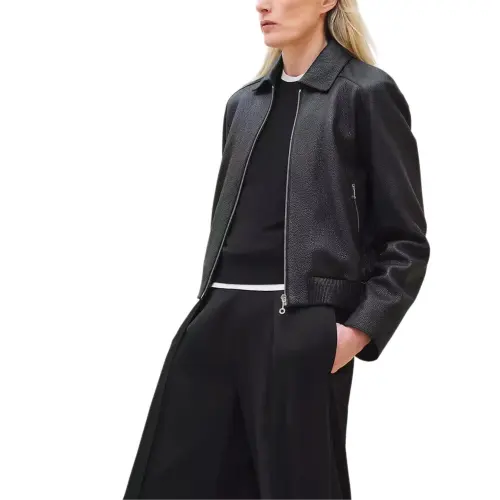 HERMES Leather Jacket Women's Black