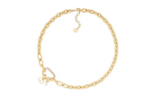 DIOR Saddle Metal Resin Faux Crystal Necklaces Unisex Gold