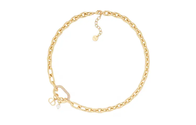 DIOR Saddle Metal Resin Faux Crystal Necklaces Unisex Gold