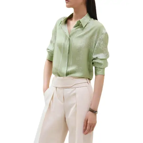HERMES Shirts Women's Green Lapel Moderate Other