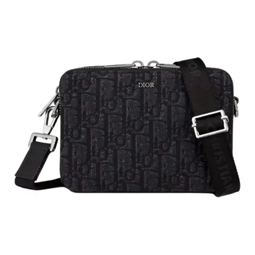 DIOR Jacquard Fabric Shoulder Bag Regular Men's Black