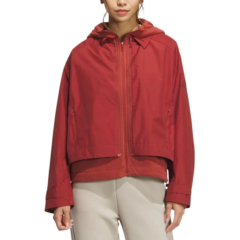Adidas Jackets Women's Soft Red Hooded Thickened Straight Fit