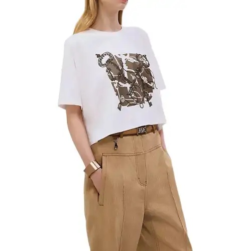 HERMES T Shirts Women's White Crew Neck Moderate Straight Fit