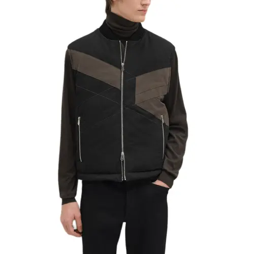HERMES Vests Men's Black Stand Collar Moderate Other
