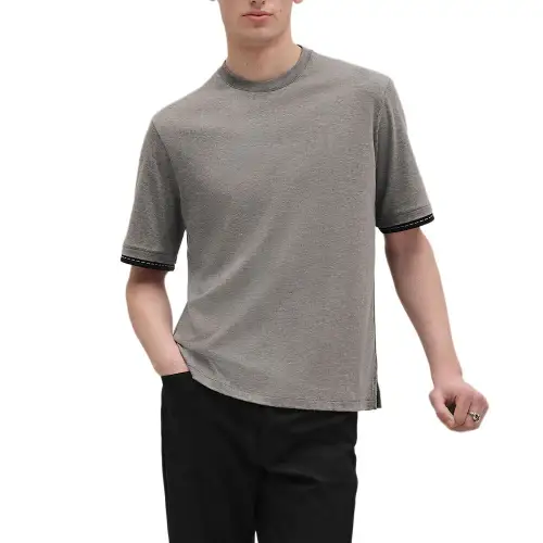 HERMES T Shirts Men's Gray Crew Neck Moderate Straight Fit