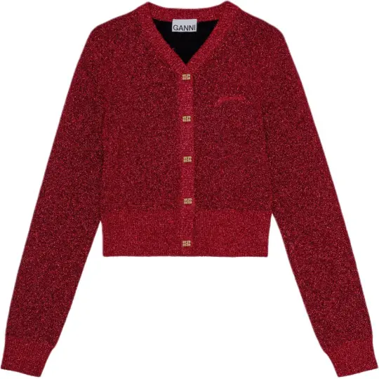 GANNI Logo Embroidered Knit Cardigan