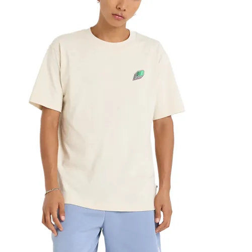 New Balance T Shirts Men's Beige Crew Neck Moderate Straight Fit