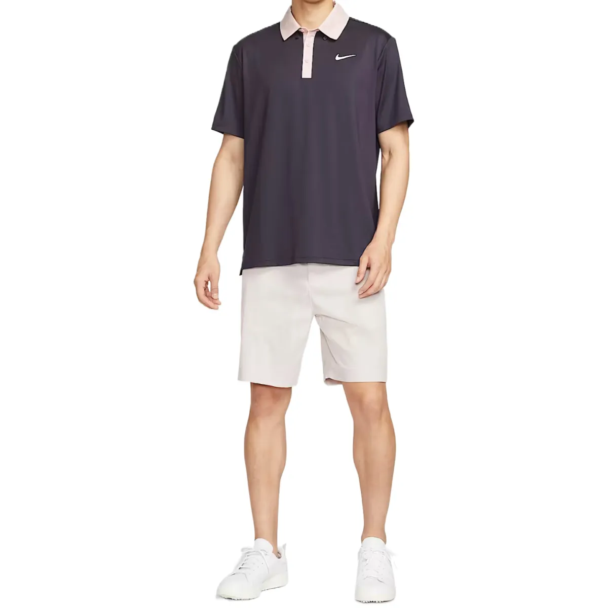 Nike Dri-Fit T-Shirts Men's Caviar Purple Polo Collar Moderate Straight Fit