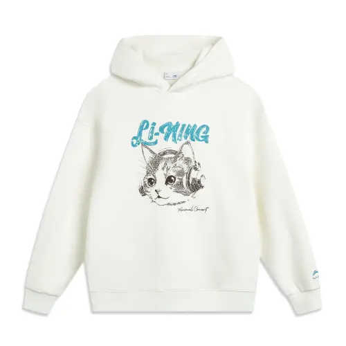 Li Ning Sports Life Collection Letter Animal Pattern Hooded Versatile Loose Fit Fleece Lined Sweatshirt Women's