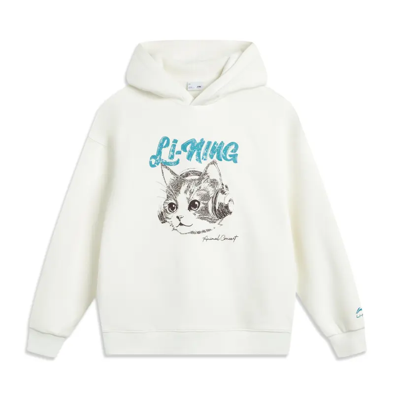 Li Ning Sports Life Collection Letter Animal Pattern Hooded Versatile Loose Fit Fleece Lined Sweatshirt Women's