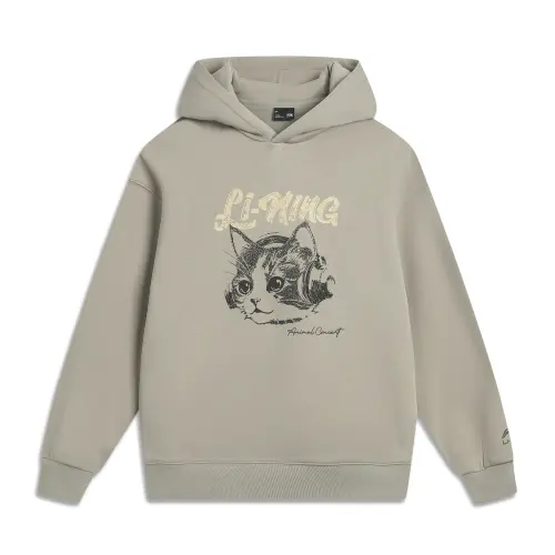 Li Ning Sports Life Collection Letter Animal Pattern Versatile Hooded Loose Fit Fleece Lined Sweatshirt Women's