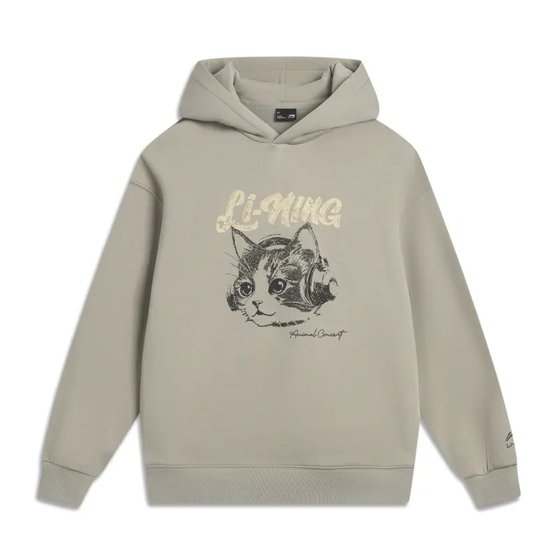 Li Ning Sports Life Collection Letter Animal Pattern Versatile Hooded Loose Fit Fleece Lined Sweatshirt Women's