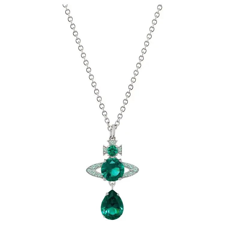Vivienne Westwood Zircon Brass Saturn Diamond Pendant Necklace Unisex Green/Silver