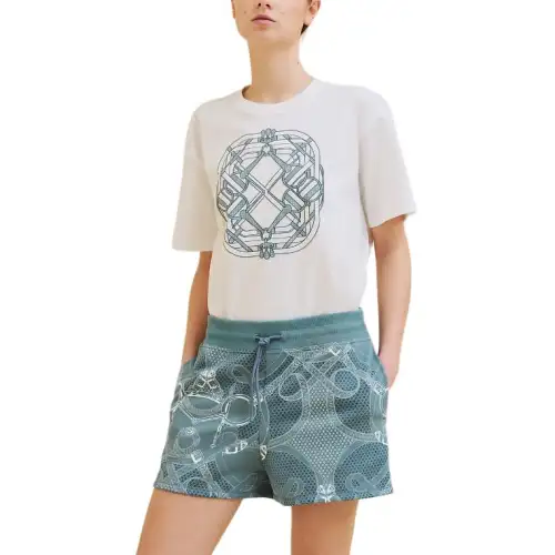 HERMES SS24 Patterned Print Crew Neck Pullover Short Sleeved T Shirt Women's White