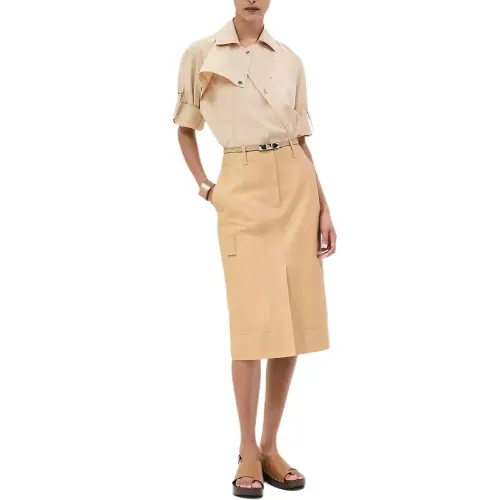 HERMES Shirts Women's Khaki Lapel Moderate Other