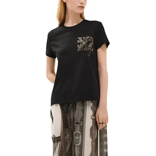 HERMES T Shirts Women's Black Crew Neck Moderate Other