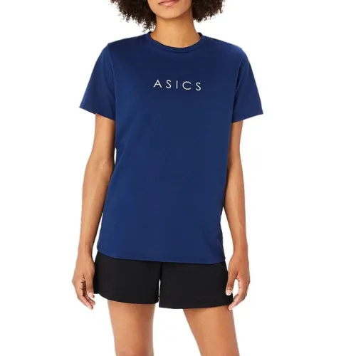 ASICS T Shirts Women's Blue Crew Neck Moderate