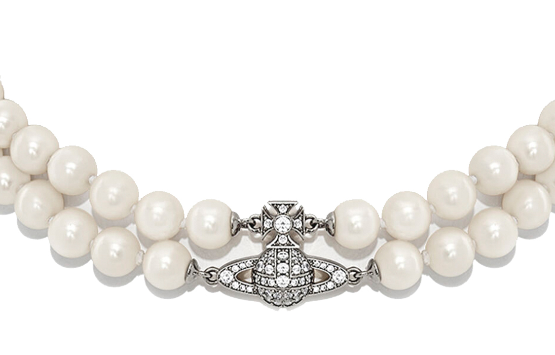 Vivienne Westwood GRAZIELLA PEARL CHOKER Queen Mother Pearl Necklace Silver Brass Cubic Zirconia Jewelry Women's