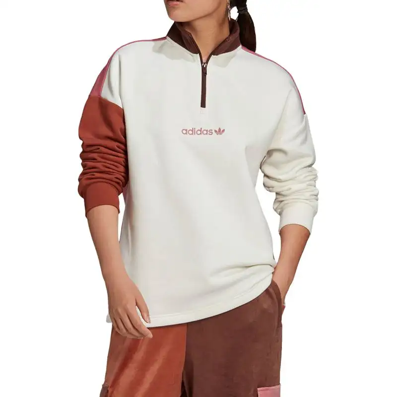 Adidas Originals Sports Lifestyle Collection, Fleece Lined Thermal Half Zip Stand Collar Sweatshirt Women's White/Pink