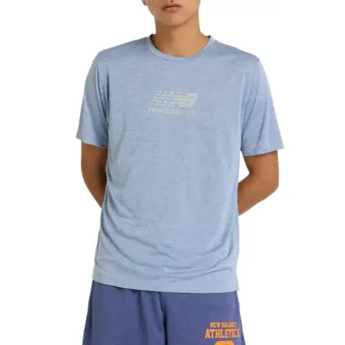 New Balance T Shirts Men's Blue Crew Neck Moderate Straight Fit