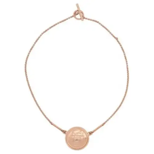 HERMES Ex Libris 18K Rose Gold Necklaces Women's Gold
