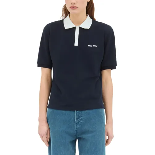 MIU MIU Navy polo, with embroidery, with short sleeve