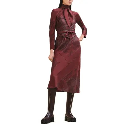 HERMES Long Sleeved Dress Women's Red