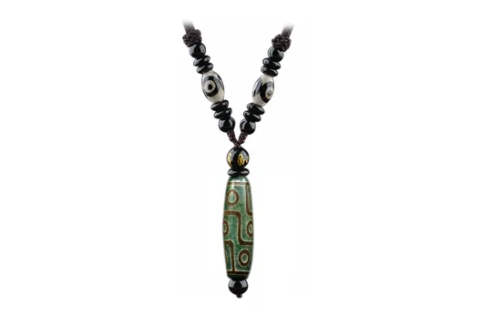 Muyan Fabric Jade Green 9-Eye Dzi Bead Necklace Unisex