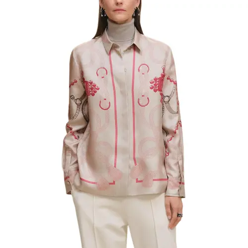 HERMES Shirts Women's Oats Beige Lapel Moderate Other