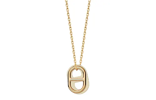 HERMES Gold Plated Necklaces Unisex Gray White