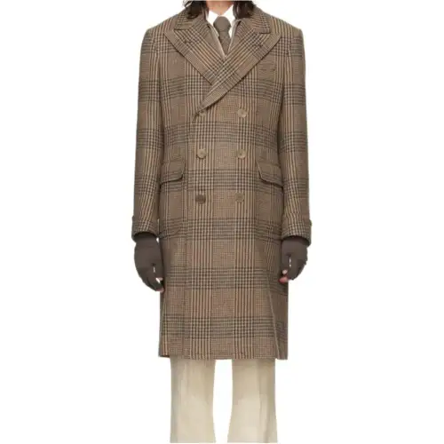Polo Ralph Lauren Plaid double-breasted mid-length long-sleeved coat for men brown
