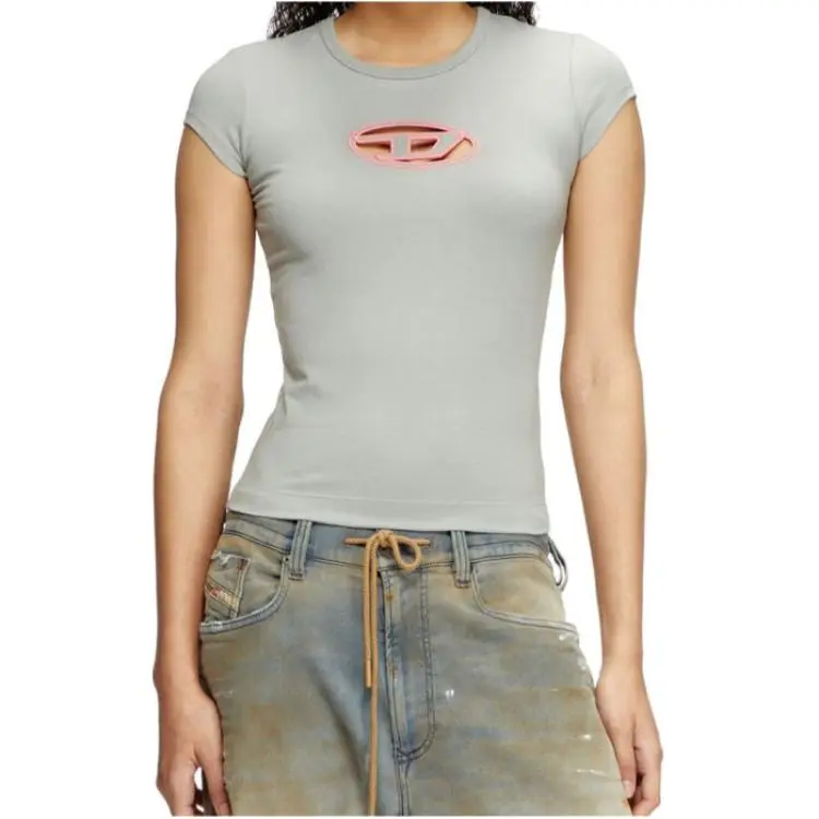 DIESEL OVAL-D T-Shirts Women's Gray Crew Neck Moderate Other