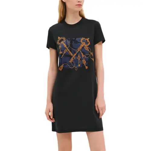 HERMES Short Sleeved Dress Women's Black Blue