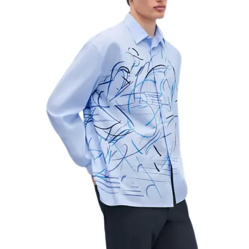 HERMES Shirts Men's Light Blue Lapel Moderate