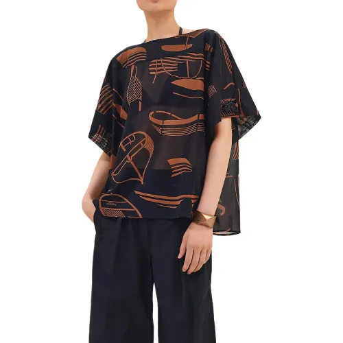 HERMES T Shirts Women's Blue Boat Neck Moderate Other