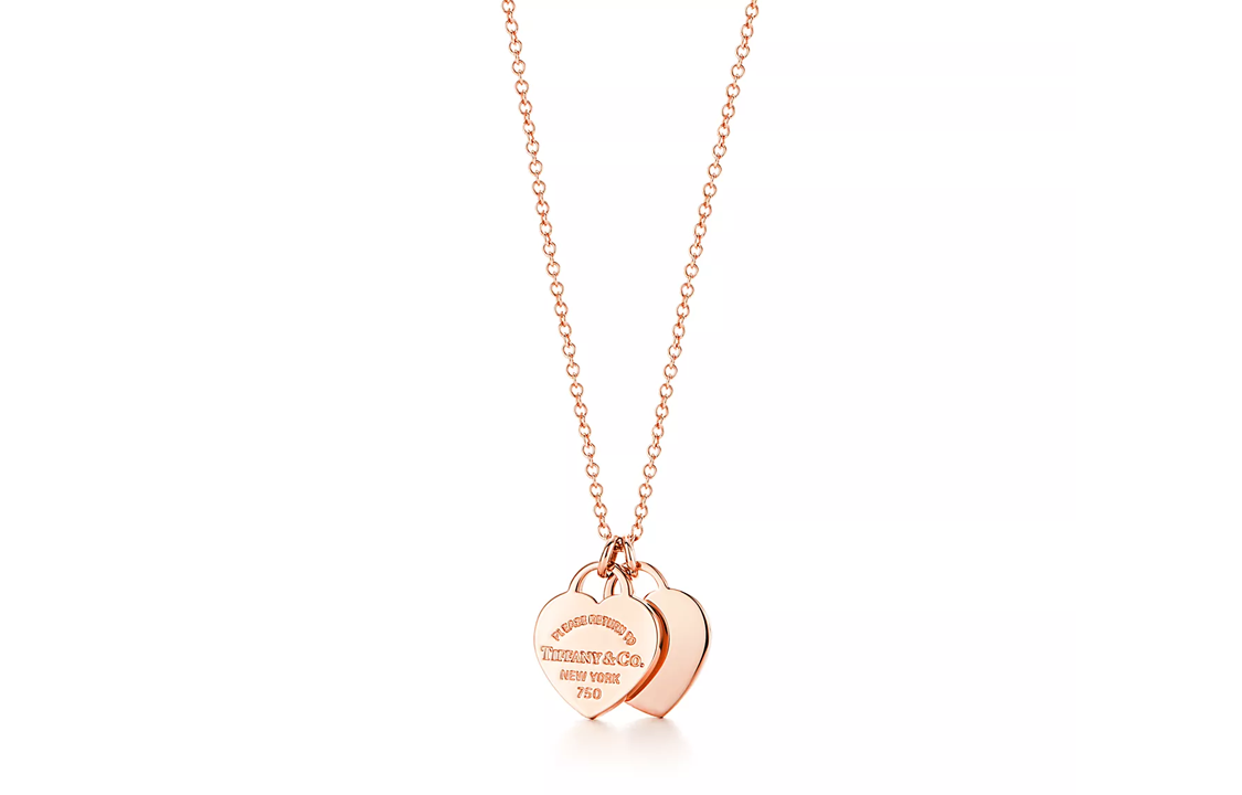 TIFFANY & CO. Tiffany Return to Tiffany Series Double Heart Tag 18K Mini Heart 18K Rose Gold Necklace Women's