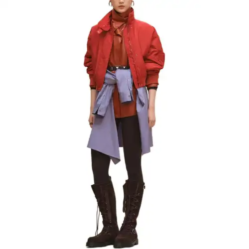 HERMES Jackets Women's Red Stand Collar Moderate Pilot