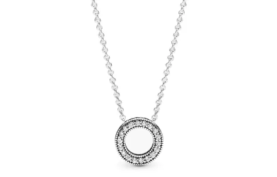 Pandora 925 Sterling Silver Synthetic Cubic Zirconia Necklaces Women's Silver/Pink