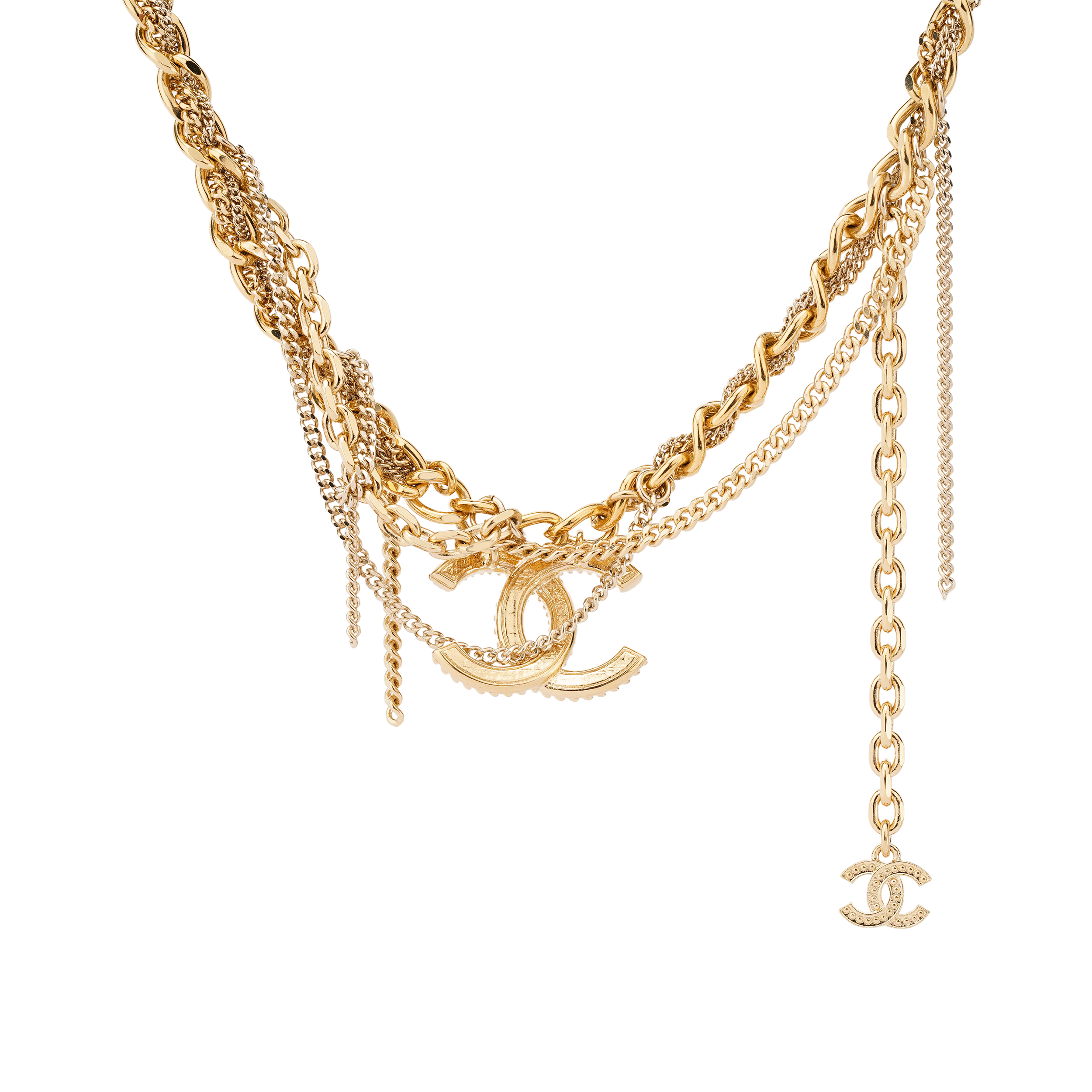 CHANEL 2022 Plated Multi Chain Cc Choker Necklace Costume Necklace
