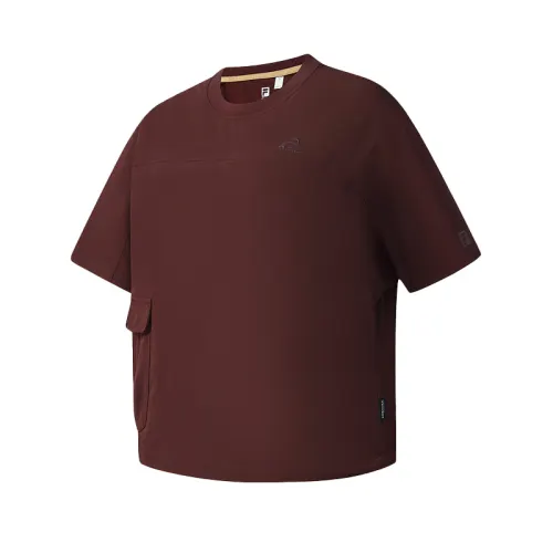 FILA Explorer T Shirts Women's Red Maple Brown Crew Neck Moderate Straight Fit