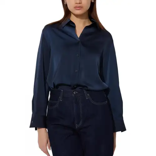 UNIQLO Shirts Women's Navy Blue Half Open Collar Moderate Other