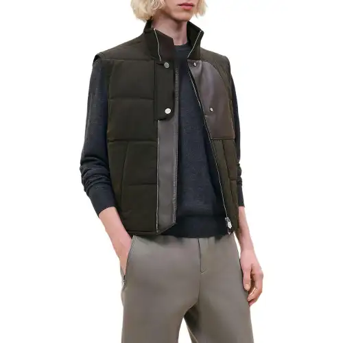 HERMES Vests Men's Khaki Stand Collar Moderate Other